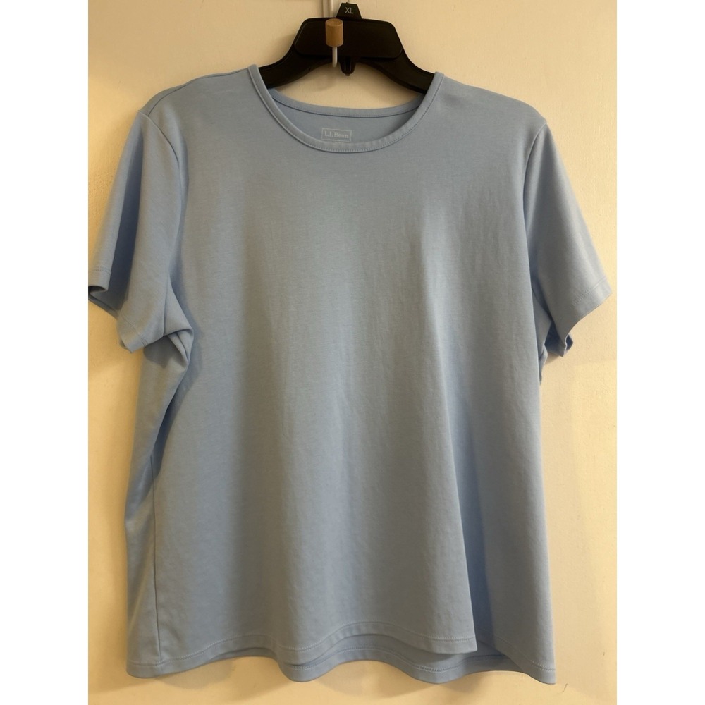L.L. Bean Women's Blue Solid T-Shirt XL, Round Neck, Short Sleeve